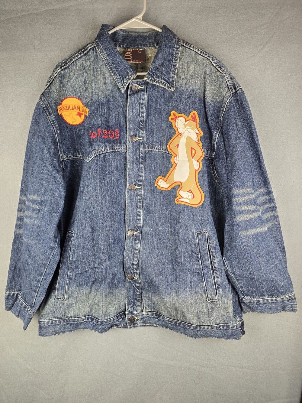 Vintage Lot 29 Luxe Looney Tunes Denim Jacket Sylvester Cat Men's XL Y2K HipHop